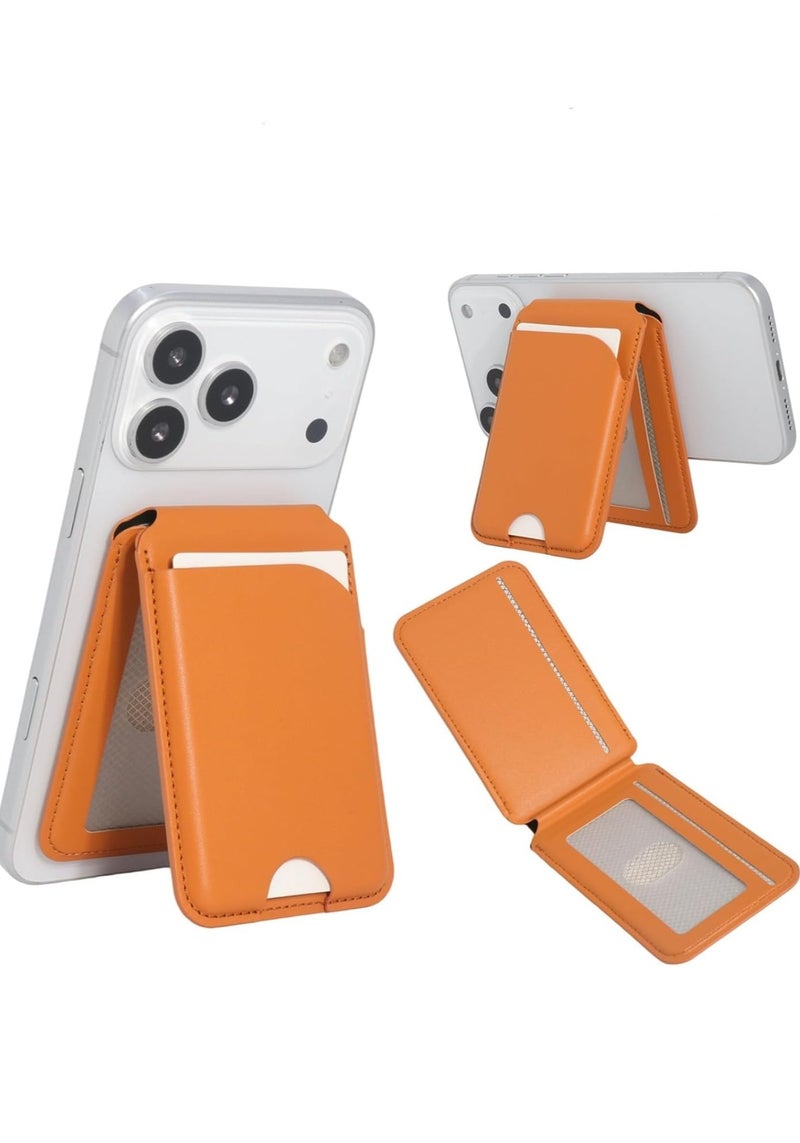 VIVP Magnetic phone card holder and stand, orange leather strap phone stand, two-in-one phone accessory - Image 1